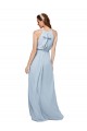 Sem Mangas Decote Alto Chiffon Linha A Azul Real Longo Vestidos de Madrinha