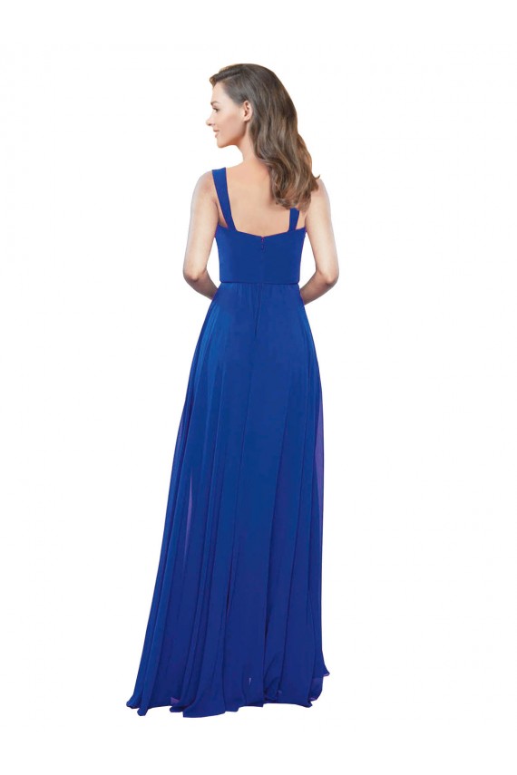 Sem Mangas Decote Quadrado Chiffon Linha A Azul Real Vestidos de Madrinha