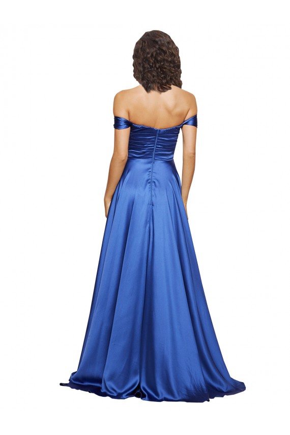 Sem Mangas Fora do Ombro Cetim Elástico Linha A Longo Vestidos de Madrinha / Vestidos de Noite / Vestidos de Festa