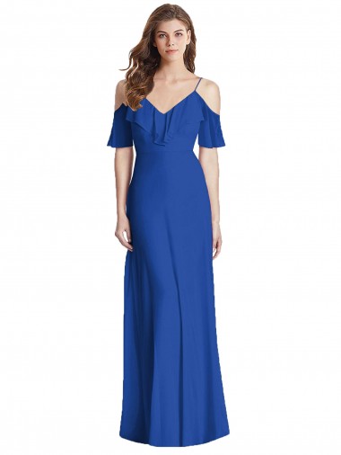 Ombro Frio Alças finas Costas em V Chiffon Trombeta Vestidos de Madrinha
