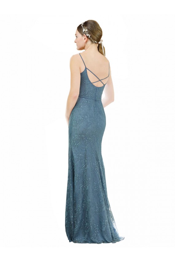 Sem Mangas Alças finas Abrir de volta Renda Bainha Vestidos de Madrinha
