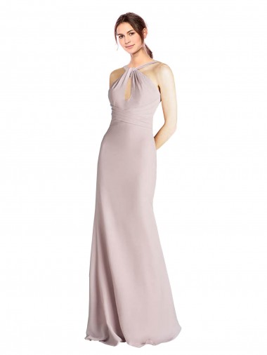 Sem Mangas Cabeçada Abrir de volta Chiffon Bainha Longo Vestidos de Madrinha