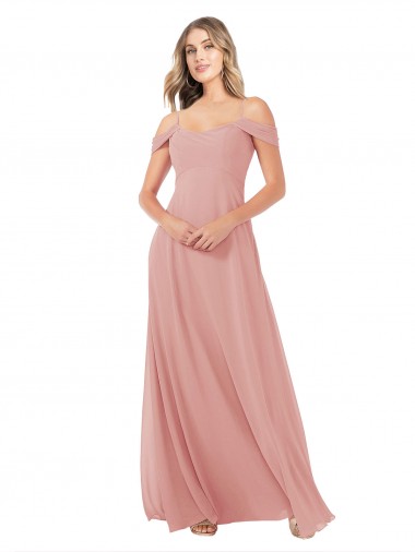 Sem Mangas Fora do Ombro Chiffon Linha A Bliss Longo Vestidos de Madrinha