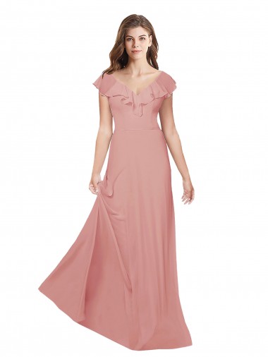 Mangas Esvoaçantes Decote V Criss Cruz Chiffon Linha A Vestidos de Madrinha