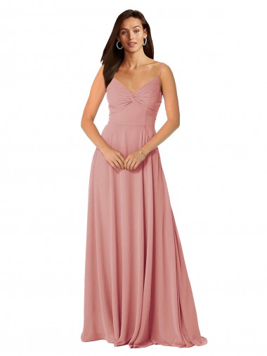 Sem Mangas Decote V Costas em V Chiffon Linha A Longo Bliss Vestido de Madrinha