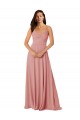 Sem Mangas Decote V Costas em V Chiffon Linha A Longo Bliss Vestido de Madrinha