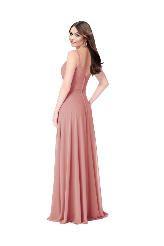 Sem Mangas Decote V Costas em V Chiffon Linha A Longo Bliss Vestido de Madrinha