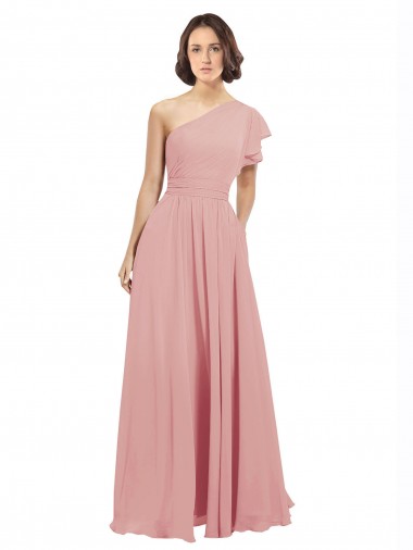 Sem Mangas Um Ombro Chiffon Linha A Longo Vestidos de Festa