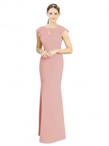 Mangas Curtas Decote Barco Chiffon Sereia Vestidos de Madrinha