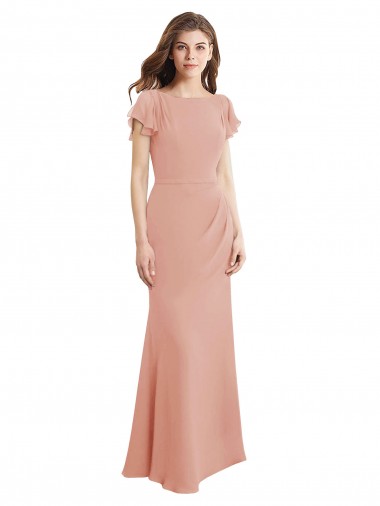 Sem Mangas Decote Barco Lombar Chiffon Sereia Vestidos de Madrinha / Vestidos de Festa