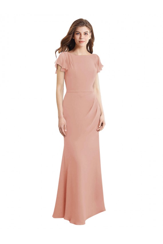 Sem Mangas Decote Barco Lombar Chiffon Sereia Vestidos de Madrinha / Vestidos de Festa