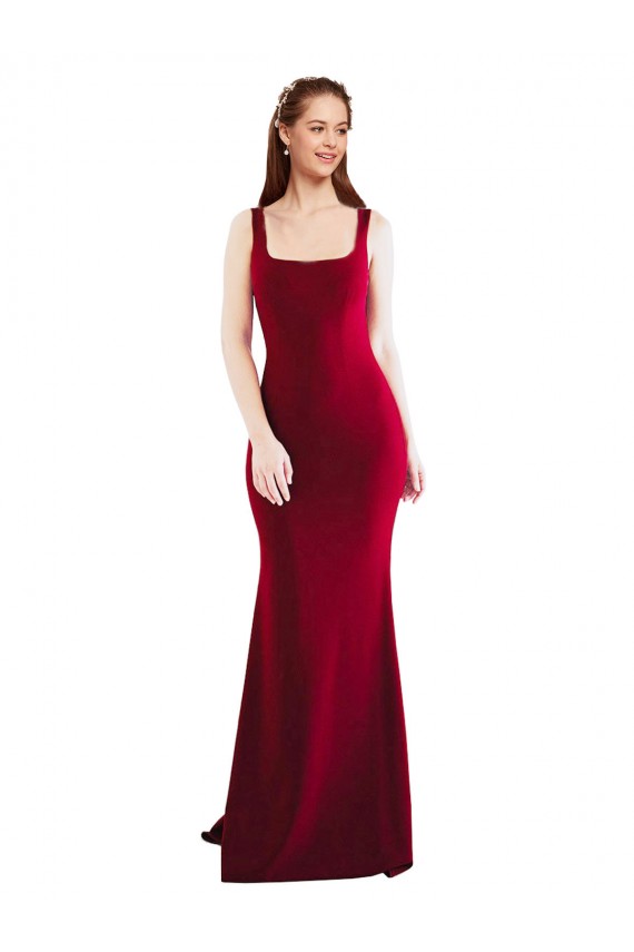Sem Mangas Decote Quadrado Crepe Esticado Sereia Vestidos de Madrinha / Vestidos de Noite / Vestidos de Festa