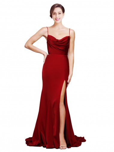 Sem Mangas Alças finas Criss Cruz Cetim Elástico Bainha Vestidos de Madrinha / Vestidos de Noite / Vestidos de Festa