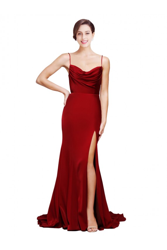 Sem Mangas Alças finas Criss Cruz Cetim Elástico Bainha Vestidos de Madrinha / Vestidos de Noite / Vestidos de Festa