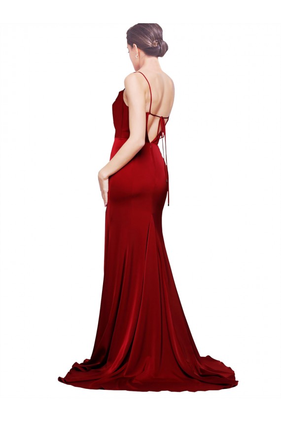 Sem Mangas Alças finas Criss Cruz Cetim Elástico Bainha Vestidos de Madrinha / Vestidos de Noite / Vestidos de Festa