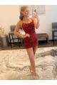 Sem Mangas Alças finas Lantejoulas Veludo Bainha Borgonha Curto Vestidos de Festa