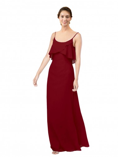 Sem Mangas Colher Costas em V Chiffon Bainha Vestidos de Madrinha