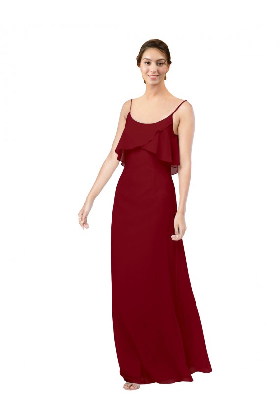 Sem Mangas Colher Costas em V Chiffon Bainha Vestidos de Madrinha