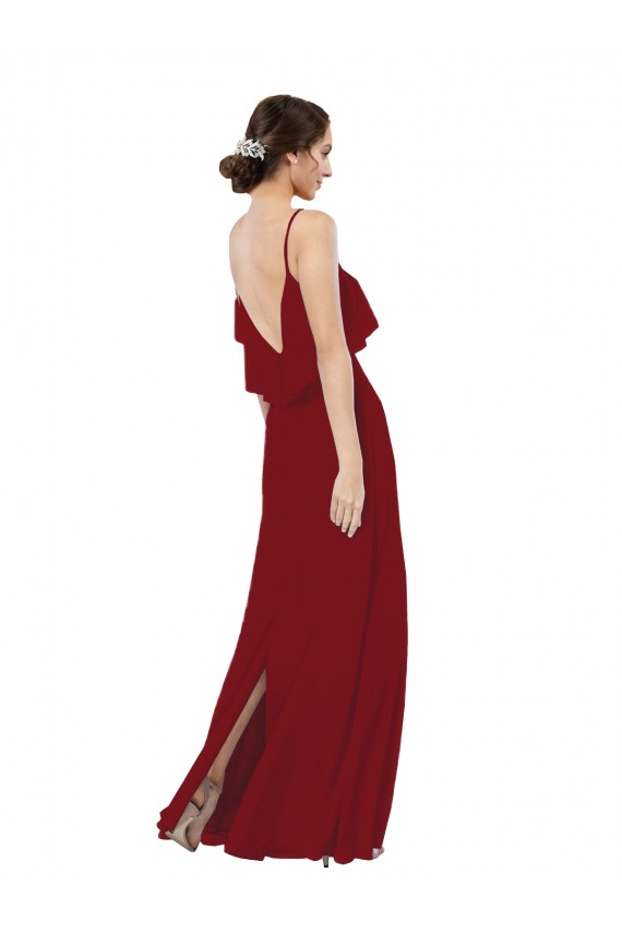 Sem Mangas Colher Costas em V Chiffon Bainha Vestidos de Madrinha