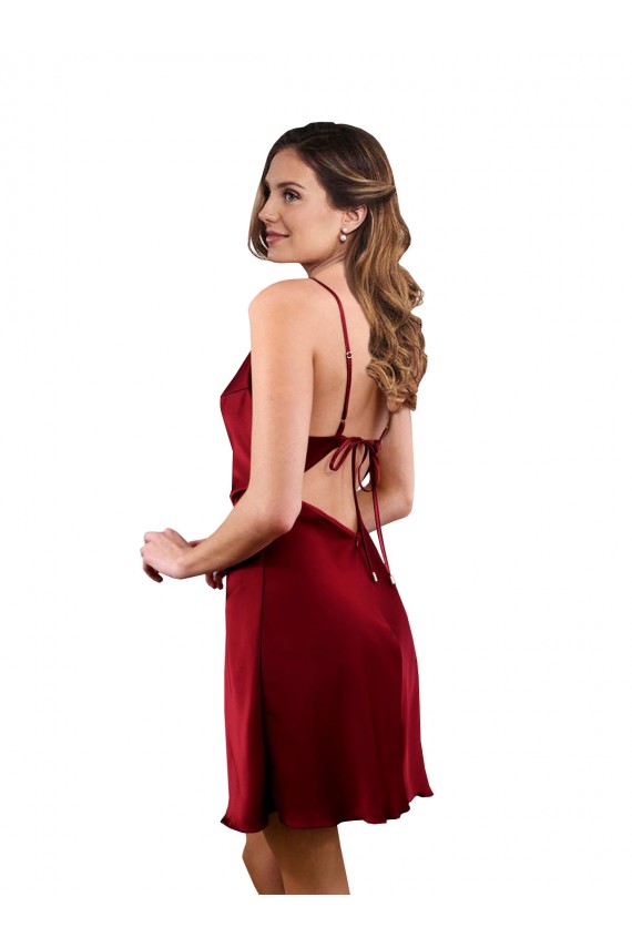 Sem Mangas Decote Capuz Abrir de volta Cetim Sedoso Bainha Curto Vestidos de Madrinha / Vestidos de Noite / Vestidos de Festa