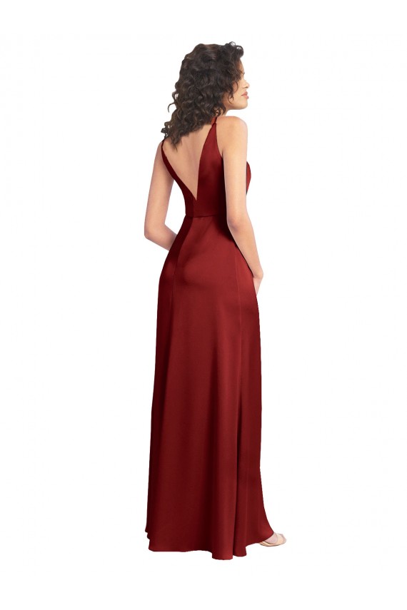 Sem Mangas Decote V Costas em V Cetim Elástico Linha A Vestido de Madrinha / Vestido de Baile