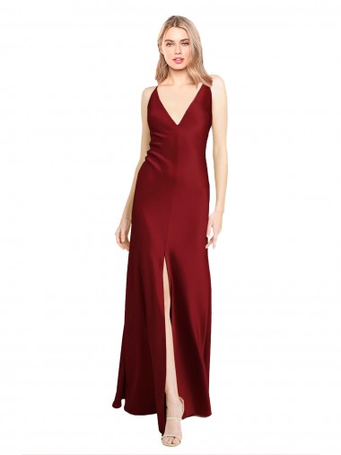 Sem Mangas Decote V Costas em V Cetim Elástico Linha A Vestidos de Madrinha / Vestidos Formais