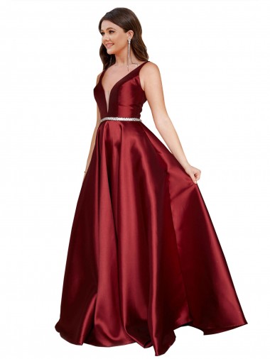Sem Mangas Decote V Costas em V Cetim Linha A Vestidos de Madrinha / Vestidos de Noite / Vestidos de Festa
