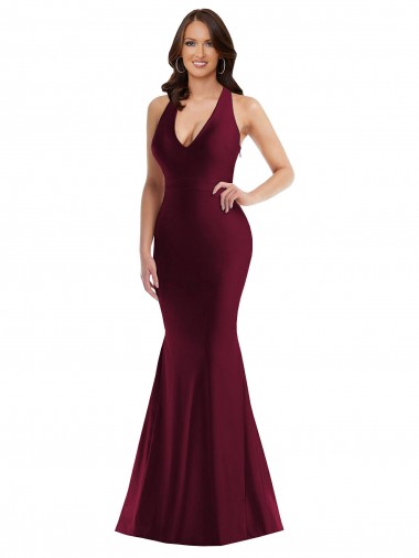 Sem Mangas Decote V Abrir de volta Cetim Sedoso Sereia Vestidos de Madrinha / Vestidos de Noite / Vestidos de Festa