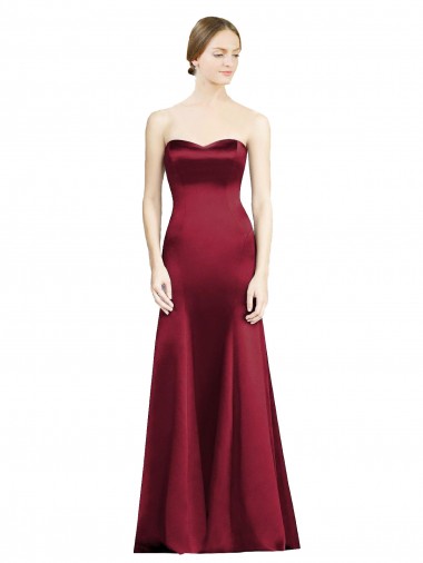 Sem Mangas Amor Cetim Sereia Borgonha Longo Vestidos de Madrinha