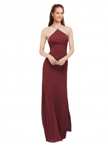 Sem Mangas Cabeçada Abrir de volta Chiffon Bainha Vestidos de Madrinha