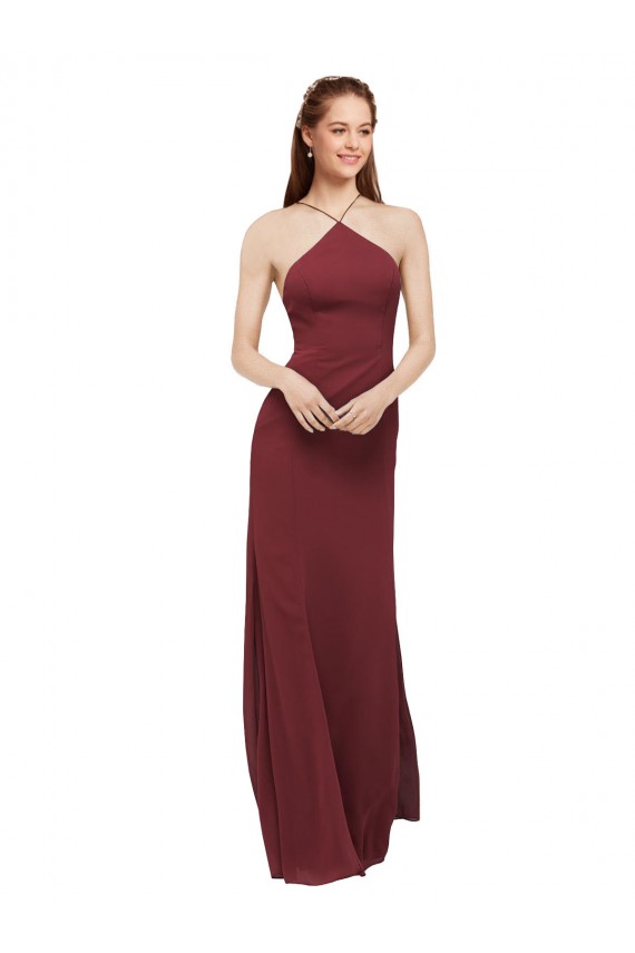 Sem Mangas Cabeçada Abrir de volta Chiffon Bainha Vestidos de Madrinha