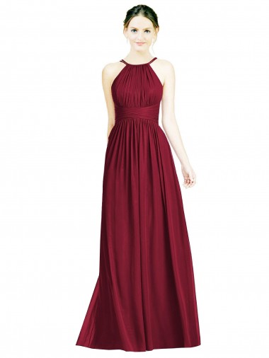 Sem Mangas Cabeçada Abrir de volta Chiffon Linha A Borgonha Vestido de Festa / Vestido de Madrinha