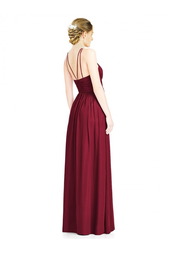 Sem Mangas Cabeçada Abrir de volta Chiffon Linha A Borgonha Vestido de Festa / Vestido de Madrinha