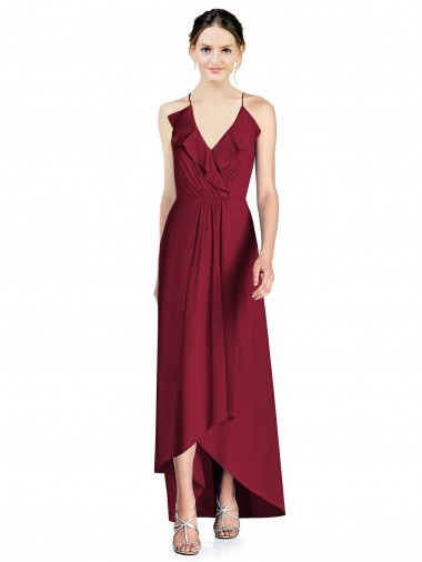Sem Mangas Alças finas Abrir de volta Chiffon Linha A Alto Baixo, Vestidos de Madrinha