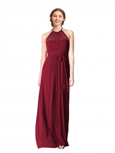 Sem Mangas Cabeçada Chiffon Linha A Vestido Formais / Vestido de Madrinha