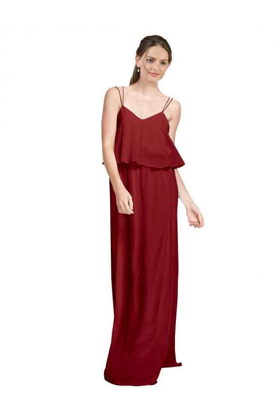 Sem Mangas Alças finas Abrir de volta Chiffon Linha A Vestido de Festa / Vestido de Madrinha