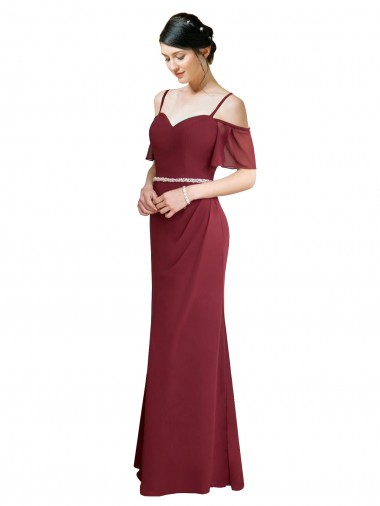 Ombro Frio Alças finas Lombar Chiffon Linha A Vestidos de Madrinha