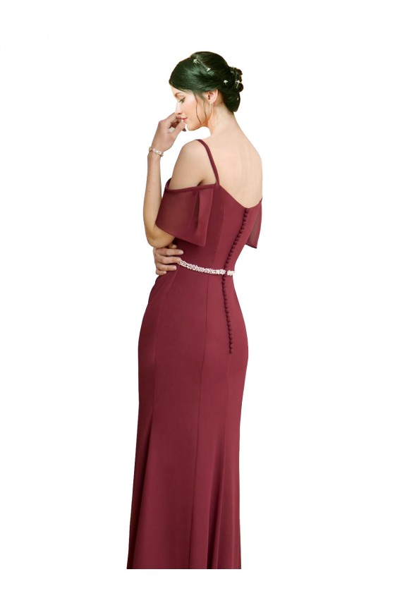 Ombro Frio Alças finas Lombar Chiffon Linha A Vestidos de Madrinha