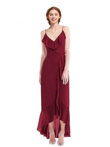 Sem Mangas Alças finas Lombar Chiffon Linha A Alto Baixo, Vestidos de Madrinha