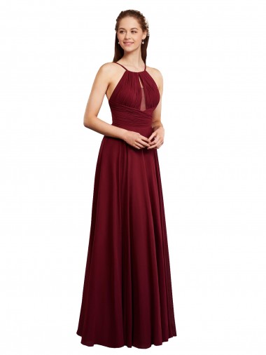 Sem Mangas Alças finas Abrir de volta Chiffon Linha A Longo Vestido de Madrinha