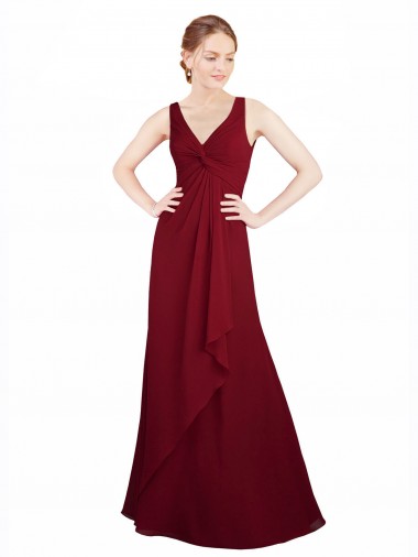 Sem Mangas Decote V Chiffon Linha A Vestido de Festa / Vestido de Madrinha