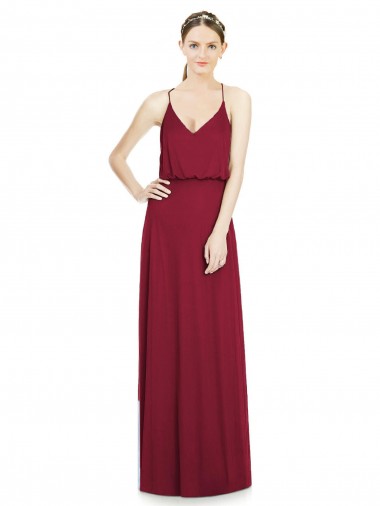 Sem Mangas Decote V Chiffon Linha A Borgonha Longo Vestidos de Madrinha