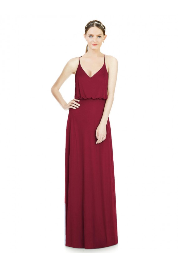 Sem Mangas Decote V Chiffon Linha A Borgonha Longo Vestidos de Madrinha
