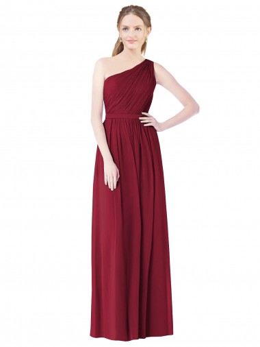 Sem Mangas Um Ombro Chiffon Linha A Borgonha Vestido de Madrinha