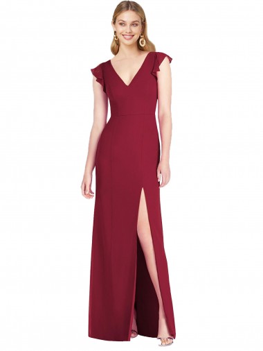 Mangas Folhos Decote V Amarrar para trás Chiffon Sereia Vestidos de Madrinha