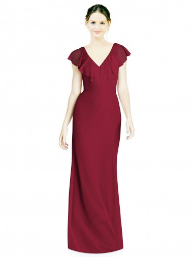 Sem Mangas Decote V Costas em V Chiffon Trombeta Vestidos de Madrinha