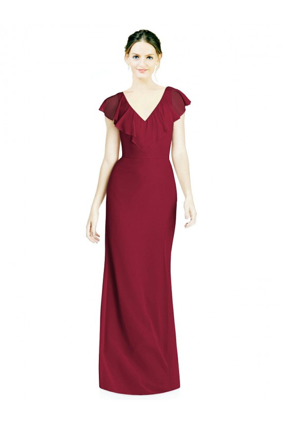 Sem Mangas Decote V Costas em V Chiffon Trombeta Vestidos de Madrinha