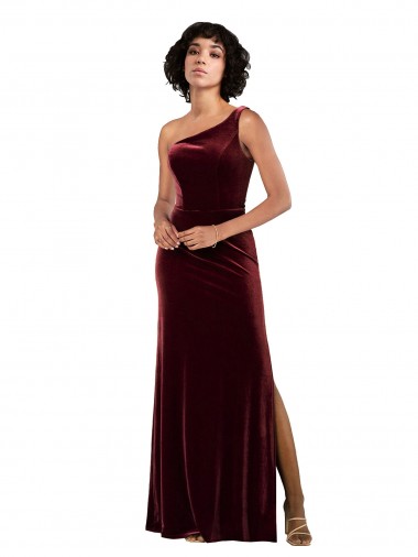 Sem Mangas Um Ombro Veludo Elástico Coluna Vestidos de Madrinha / Vestidos de Noite / Vestidos de Festa
