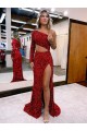 Mangas Compridas Um Ombro Lantejoulas Veludo Sereia Vestidos de Festa