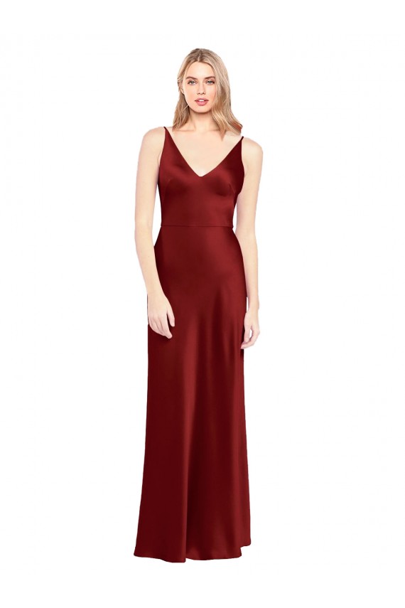 Sem Mangas Alças finas Costas em V Cetim Elástico Linha A Vestidos de Madrinha / Vestidos de Noite / Vestidos de Festa
